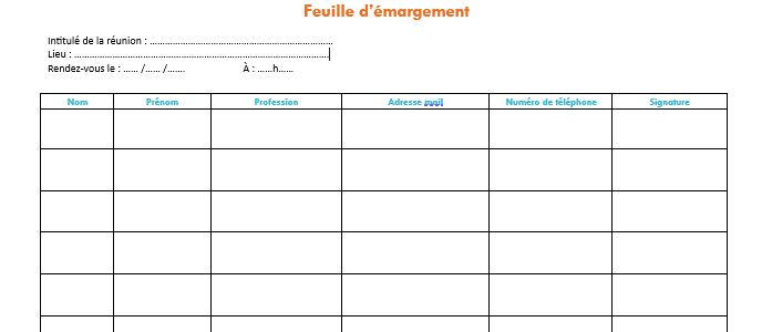 Photos fichier Tableur feuille d'émargement